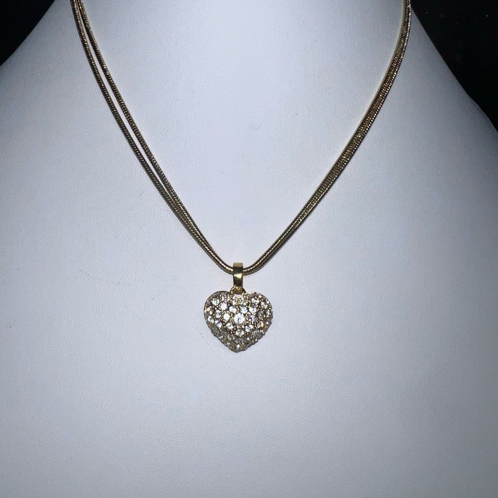 Roman Signed Pave Heart Charm Necklace